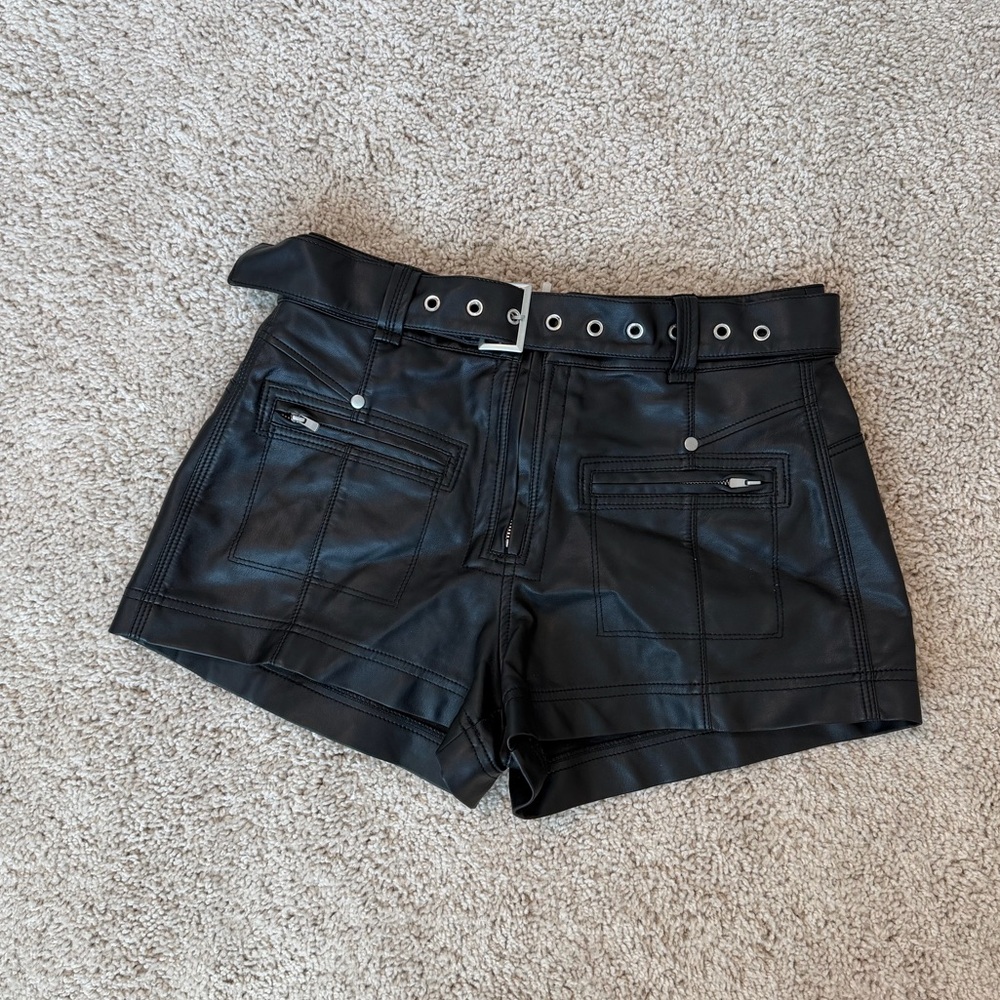 Free People Black Faux Leather Short with Grommet Belt
